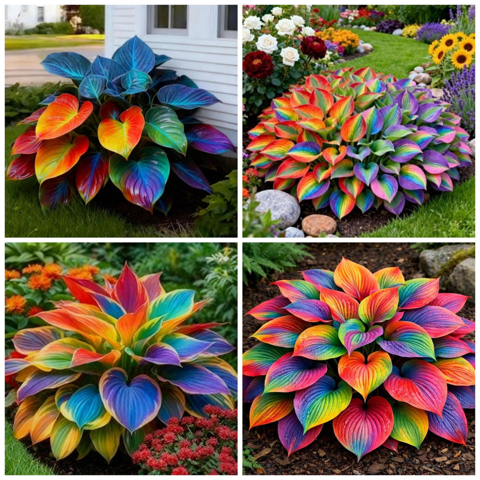 Wivolibe Rainbow Hosta Seeds showing heart-shaped leaves for vibrant shade color