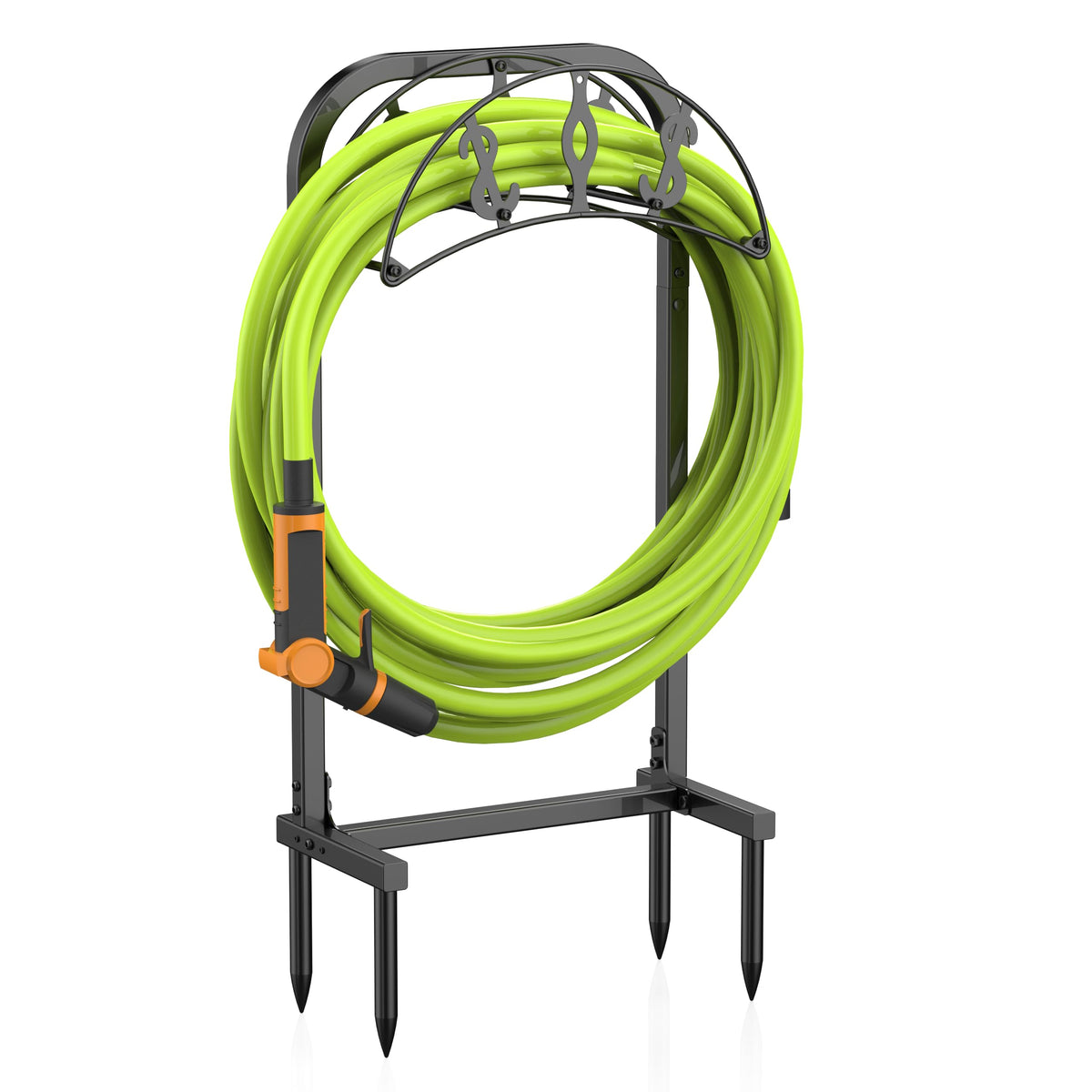 WiwiIron garden hose holder with four spikes for a stable base.