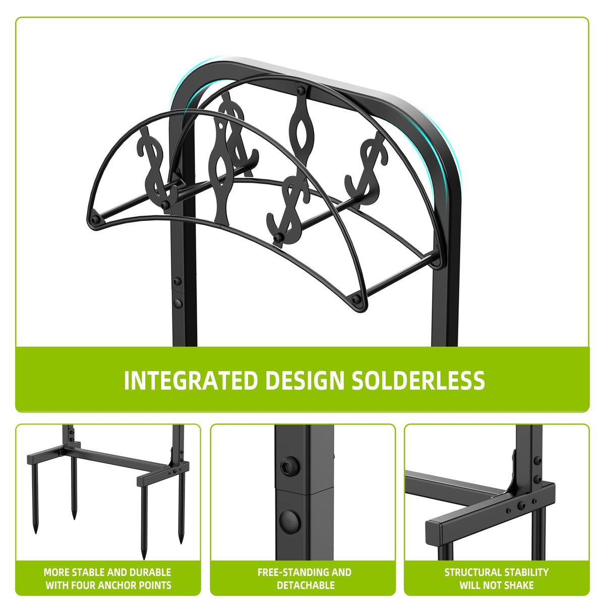 WiwiIron sturdy metal construction resists outdoor wear.