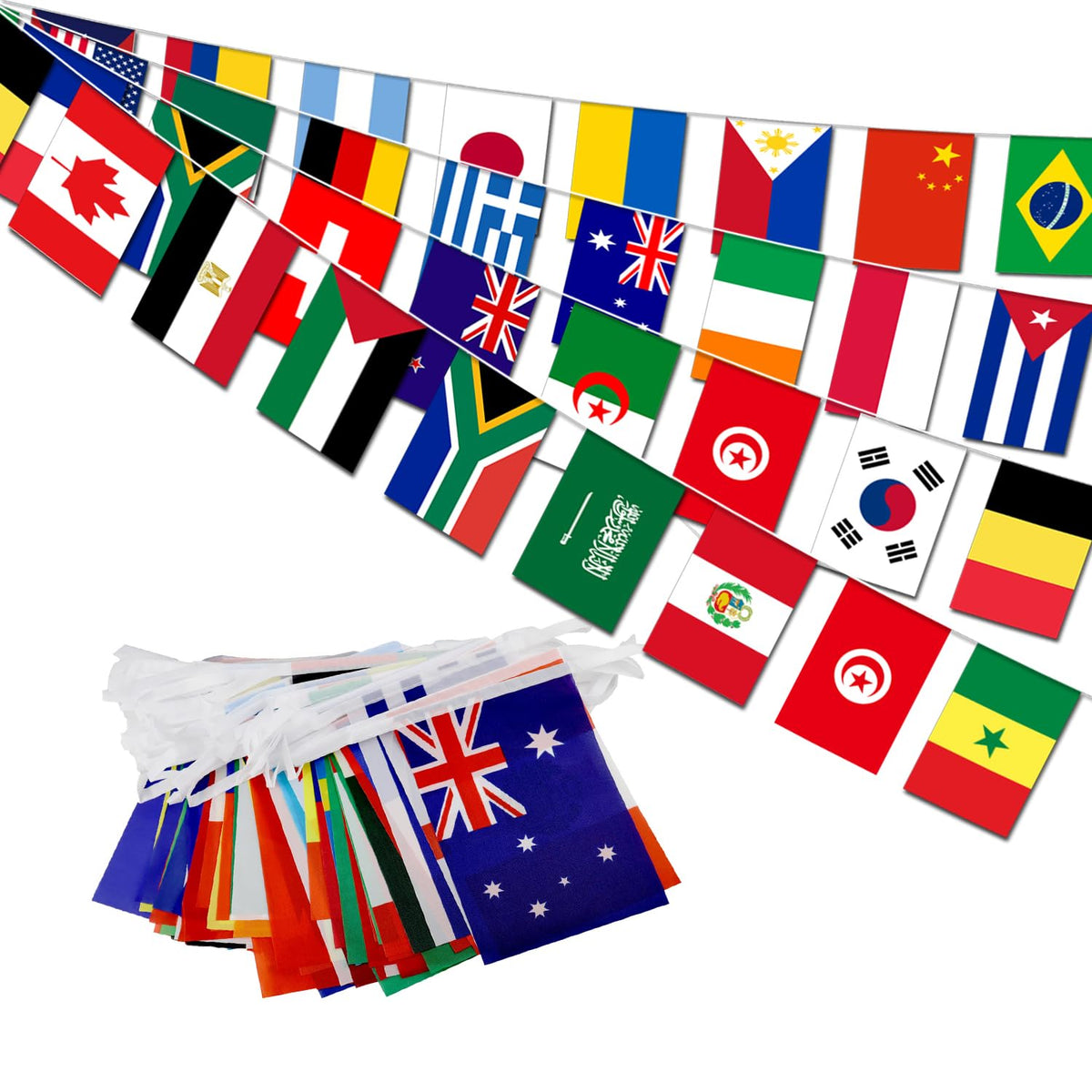 WJQMF 190ft 200 Countries bunting displayed for festive celebrations