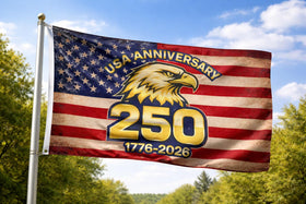 WJQMF outdoor patriotic display in a yard perfect for Independence Day celebrations