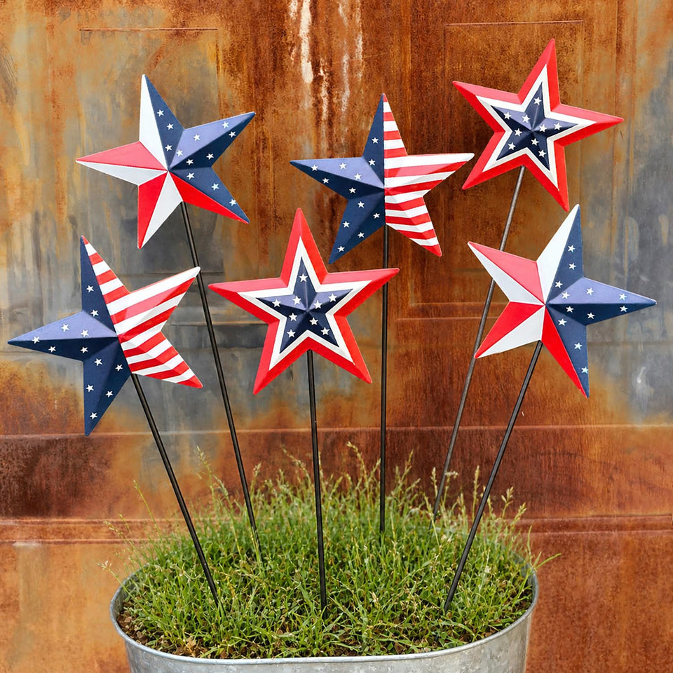 WKHOMEDECO 19-inch patriotic barn star stake in red, white, and blue for outdoor décor