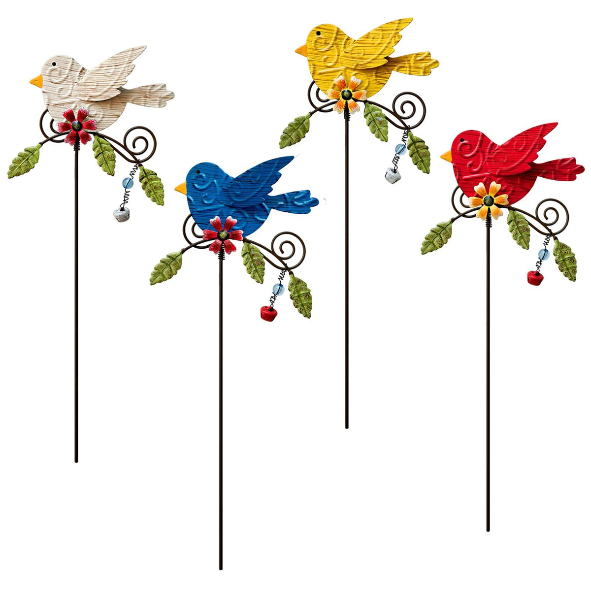 WKHOMEDECO 4 pack decorative garden stakes with flowers and birds add seasonal charm to your yard.