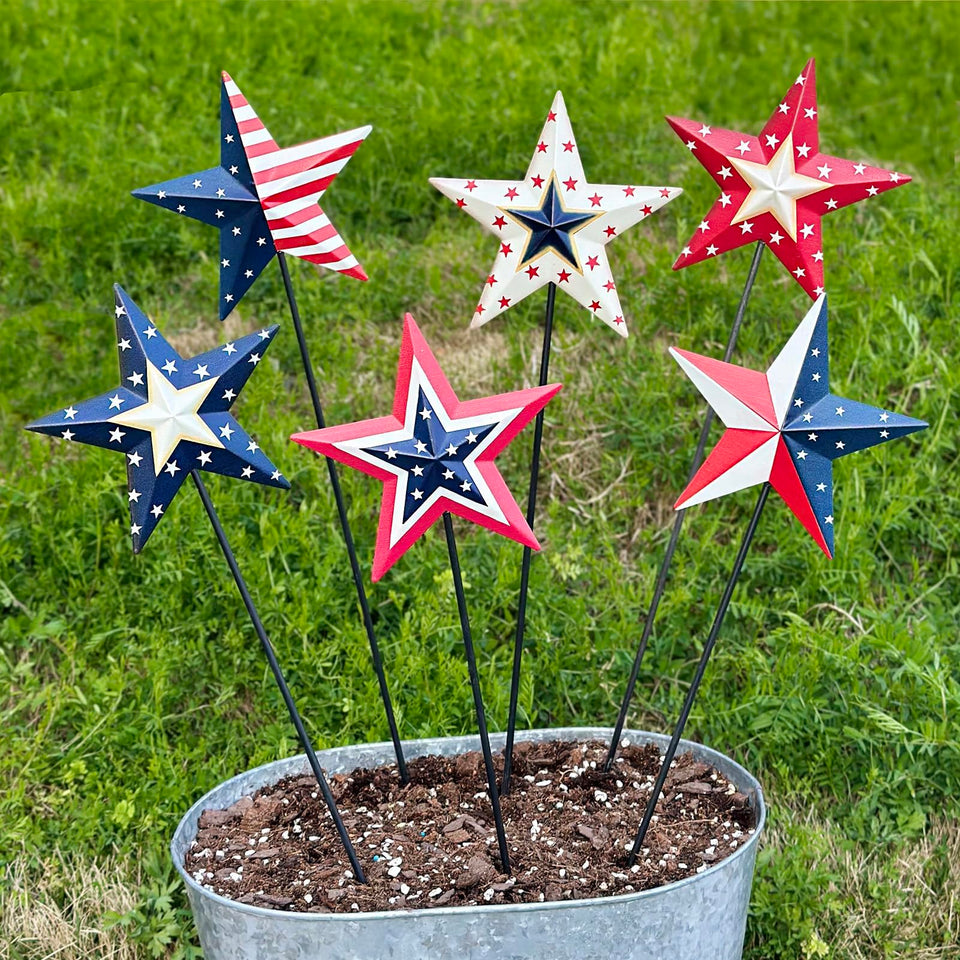 WKHOMEDECO barn star 4th of July 6-pack decor boosts curb appeal with patriotic flair.