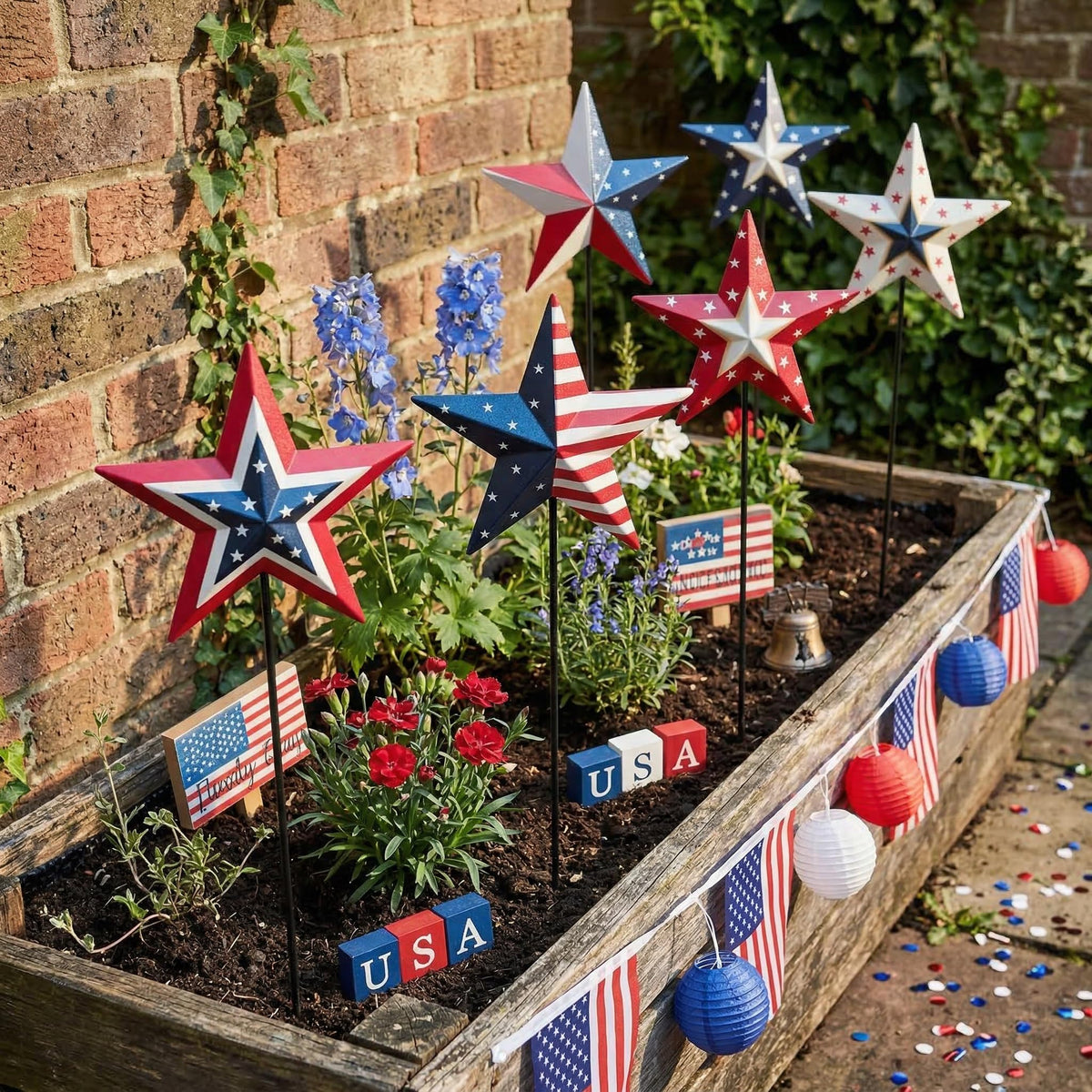 WKHOMEDECO 3D barn star flag pattern stands out along walkways with bright patriotic charm.