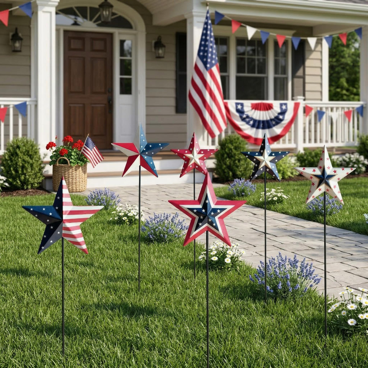 WKHOMEDECO rust-resistant iron stakes ensure stable display in wind and rain.