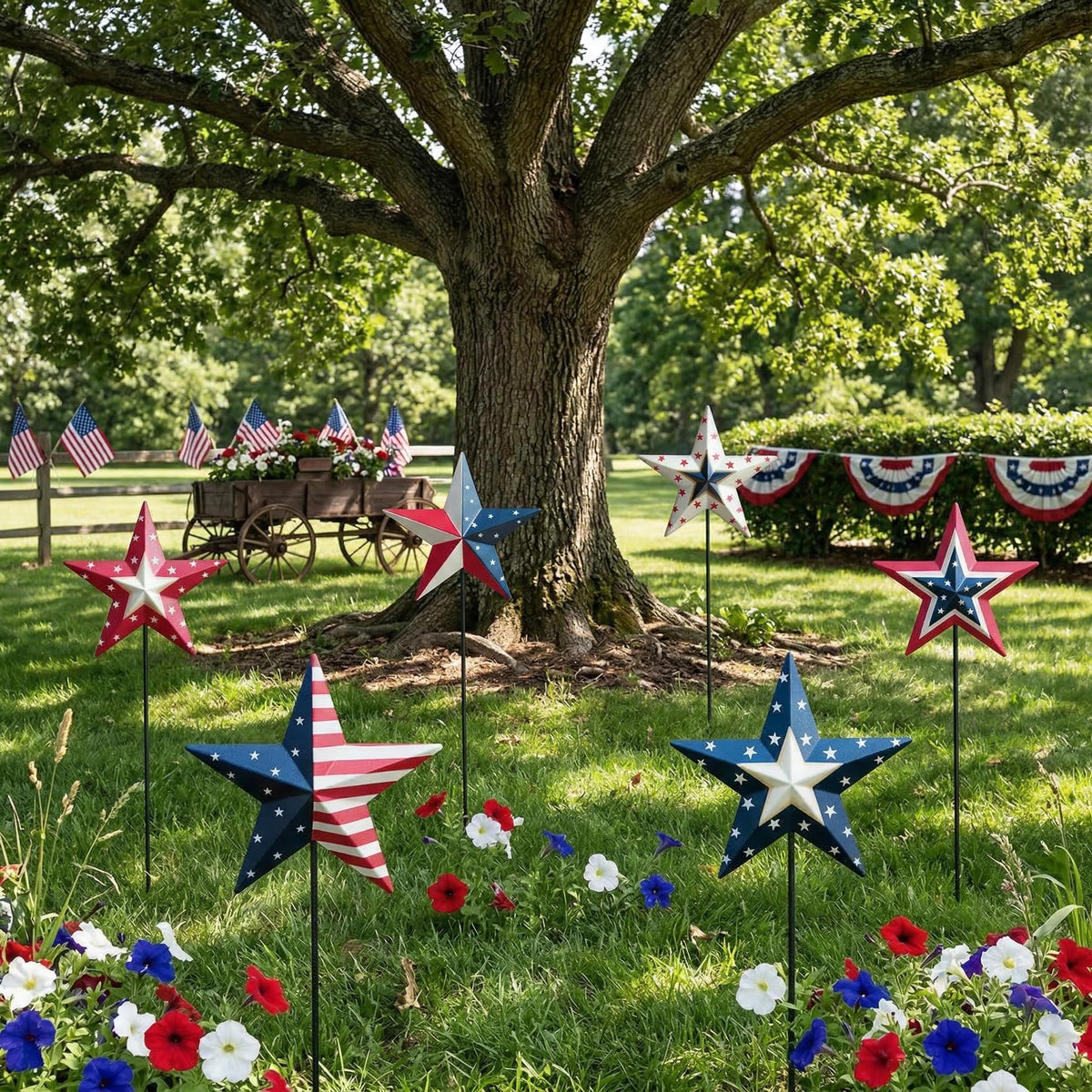 WKHOMEDECO porch display stars welcome guests with patriotic flair.