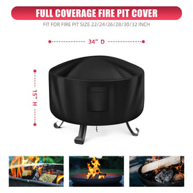 WLEAFJ round 34in fire pit cover with side straps keeps it secure
