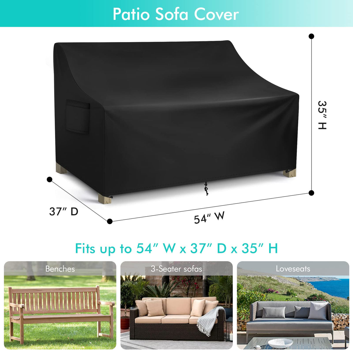 WLEAFJ patio sofa cover side view shows secure wind resistance