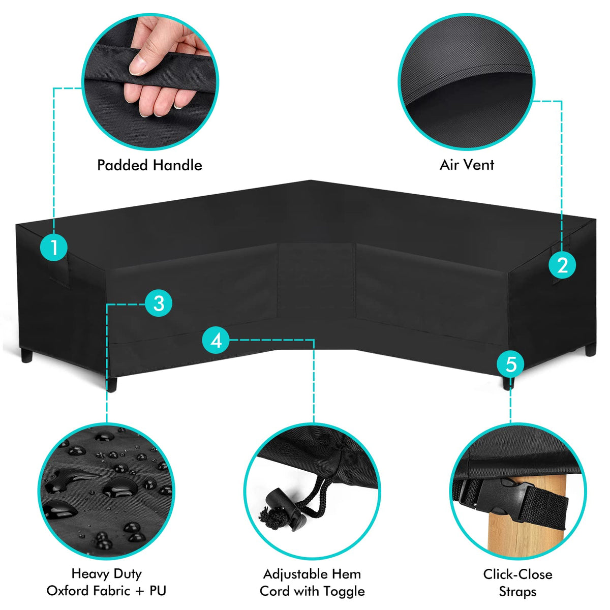 WLEAFJ patio V-shaped sectional sofa cover durable handles for easy fitting