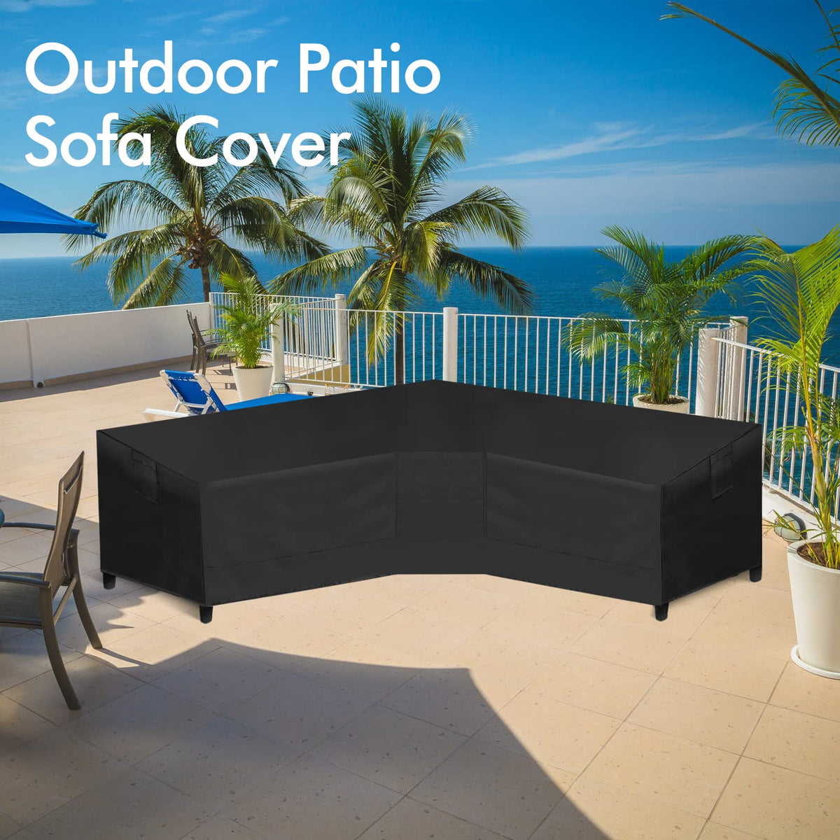 WLEAFJ patio V-shaped sectional sofa cover in use outdoors protecting furniture