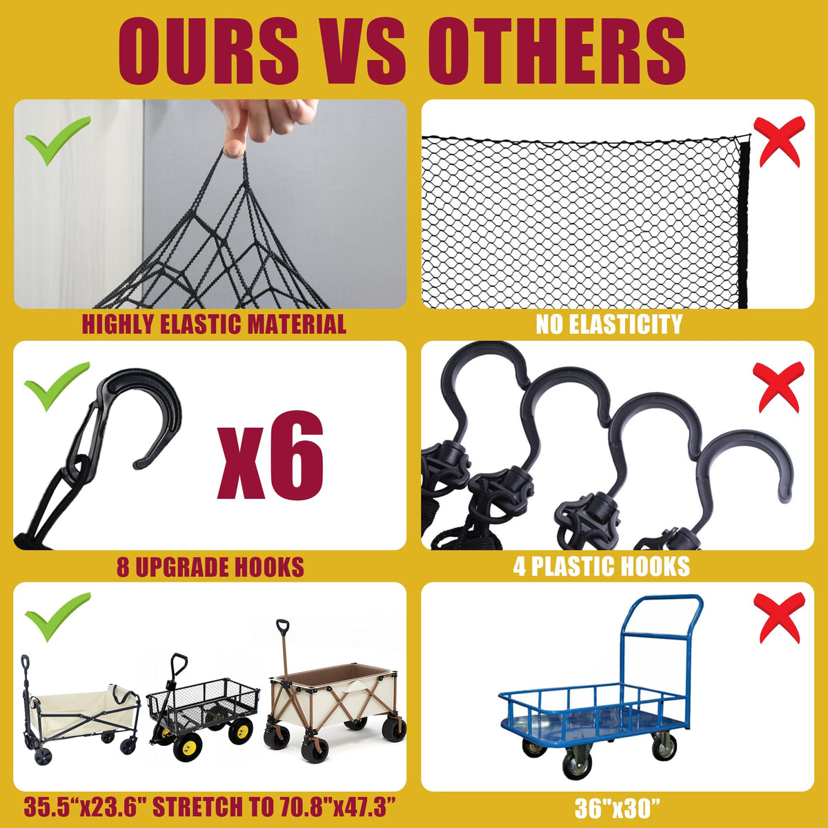 Secure beach cart items with the Wlitinzsen cargo net during travel.