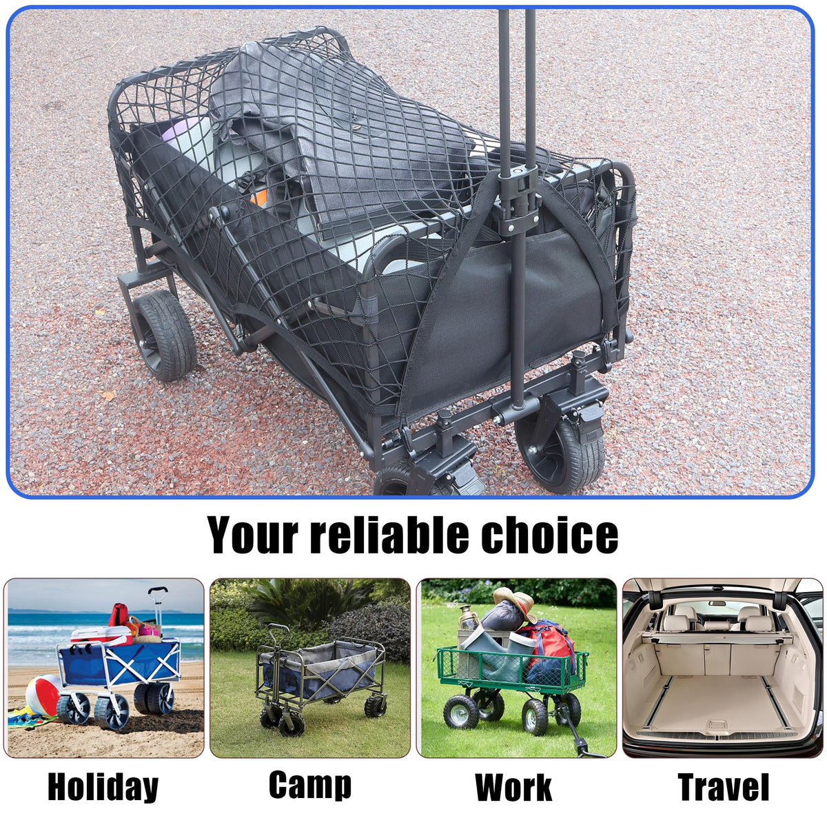 Garden cart transport stays organized with the Wlitinzsen cargo net.