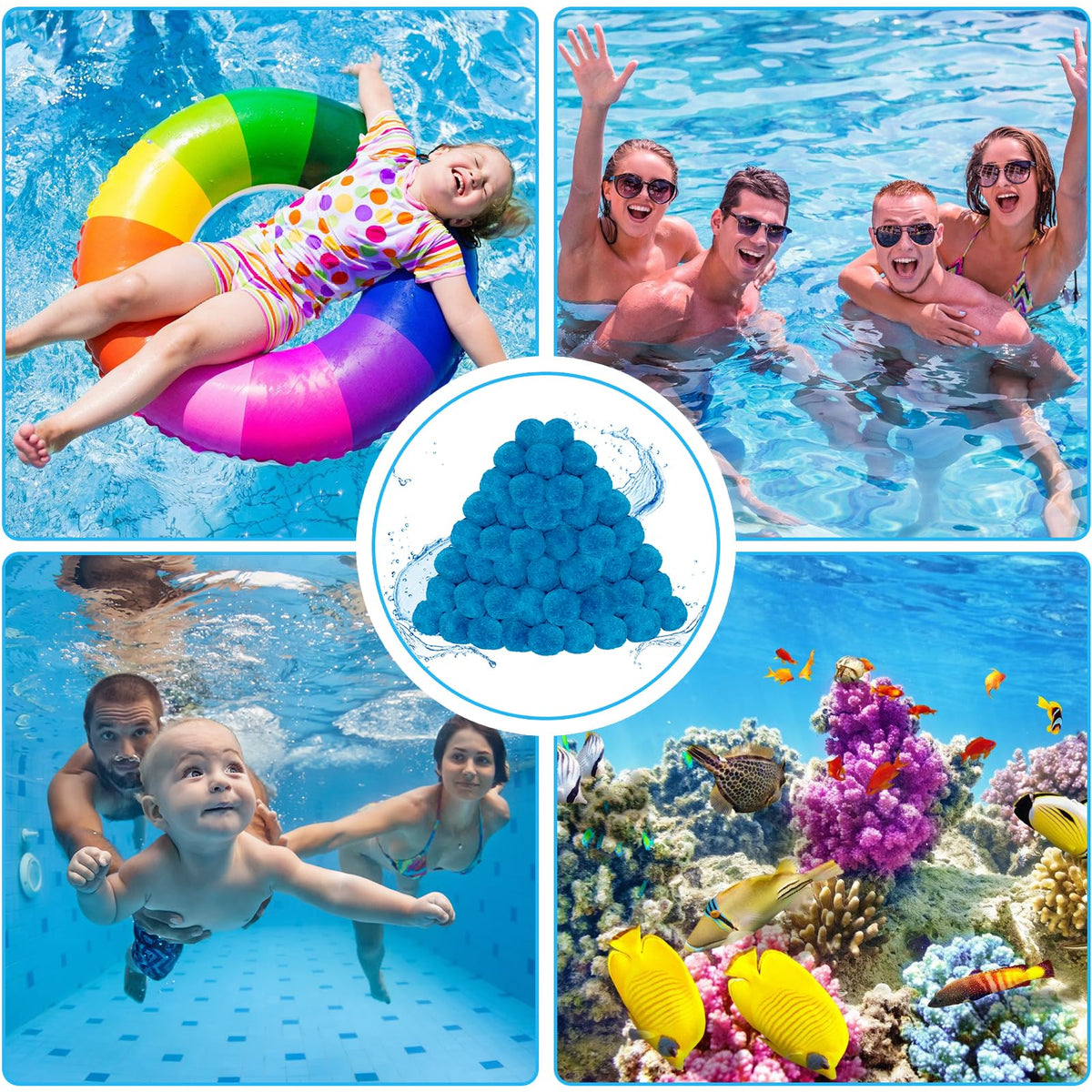 WLLEYAY above-ground pool setup with filter balls for efficient filtration.