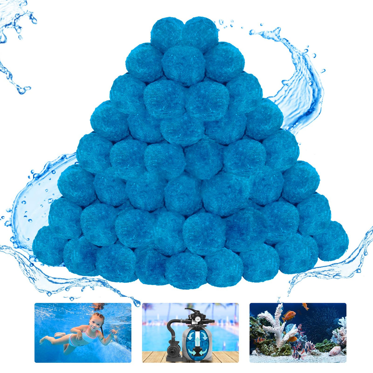 WLLEYAY filter balls package shown, eco-friendly sand replacement for efficient pool filtration.