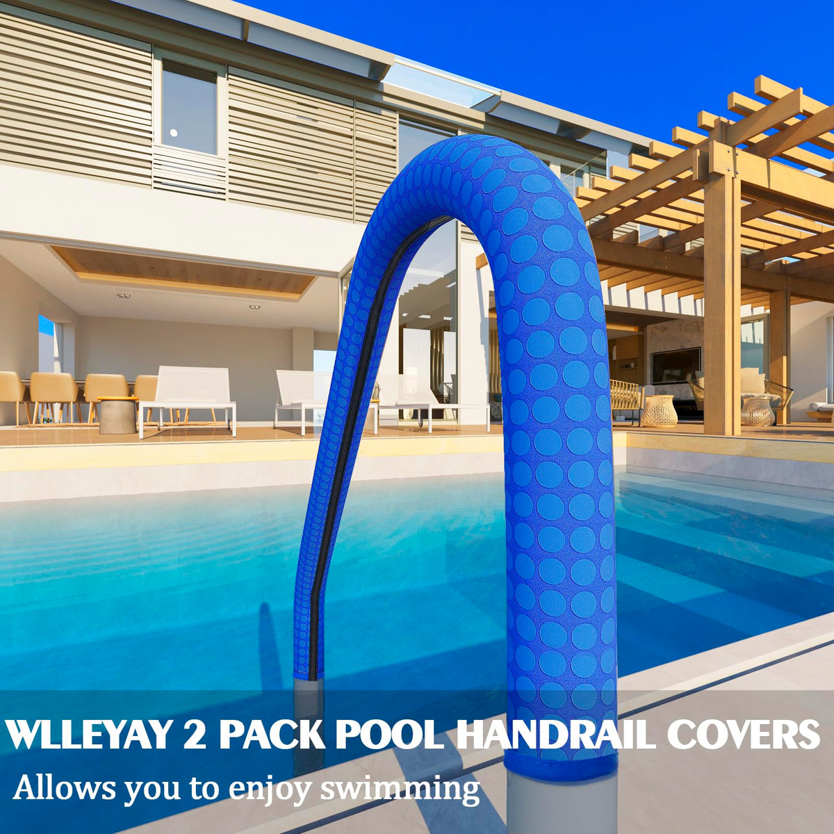 WLLEYAY zippered pool handrail cover close-up showing reinforced zipper