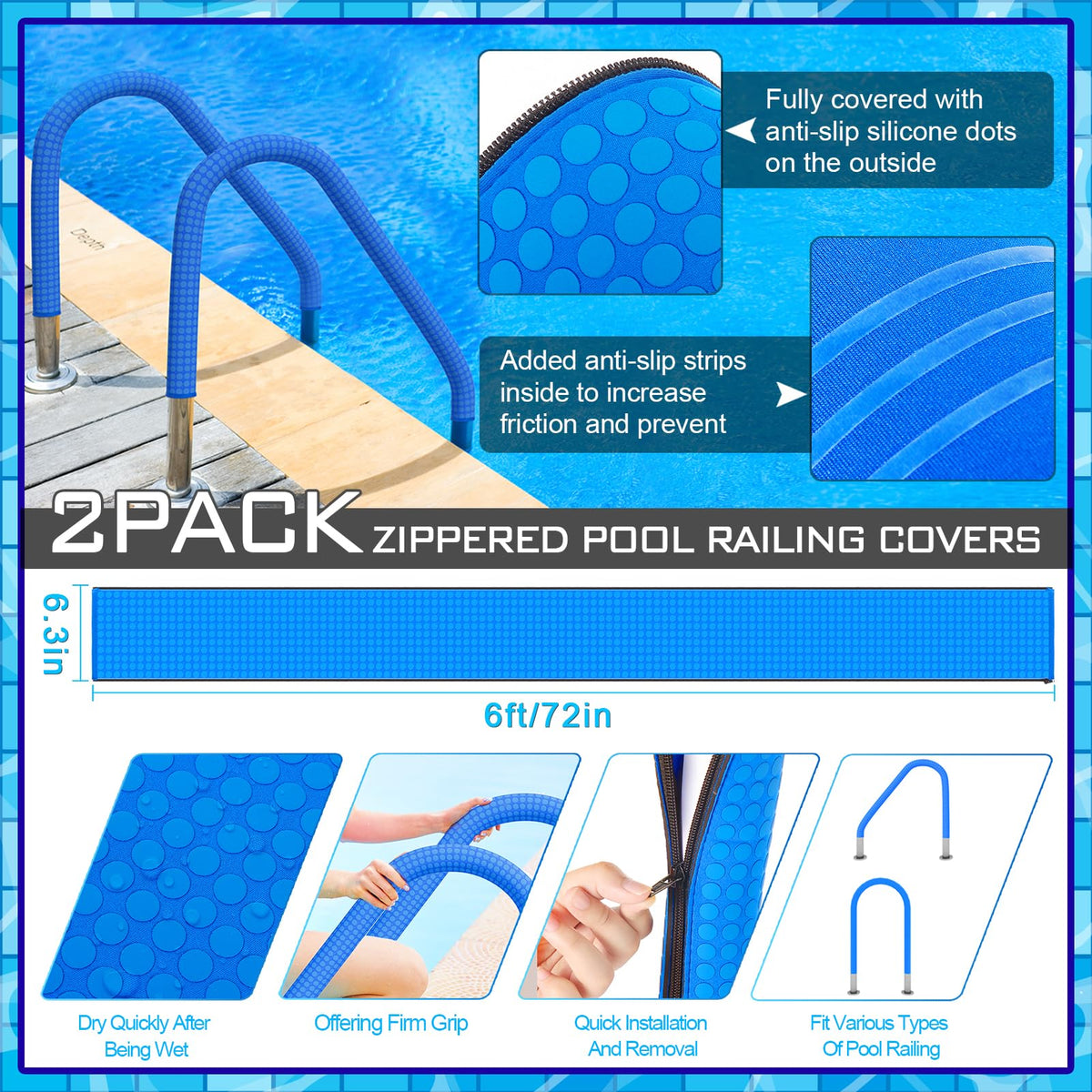 WLLEYAY neoprene handrail cover on 6 ft rail for secure grip