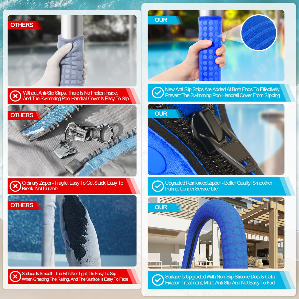 WLLEYAY neoprene handrail cover on 8 ft rail with soft grip