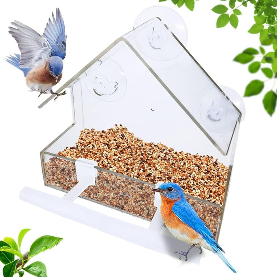 WLLKOO window bird feeder with clear acrylic and two rods for easy perching.