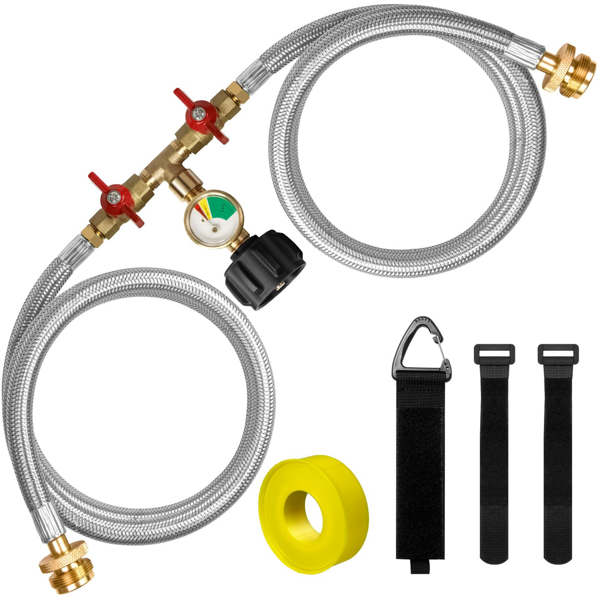 Wmnvshier 5ft propane hose splitter with gauge for precise fuel reading during outdoor cooking