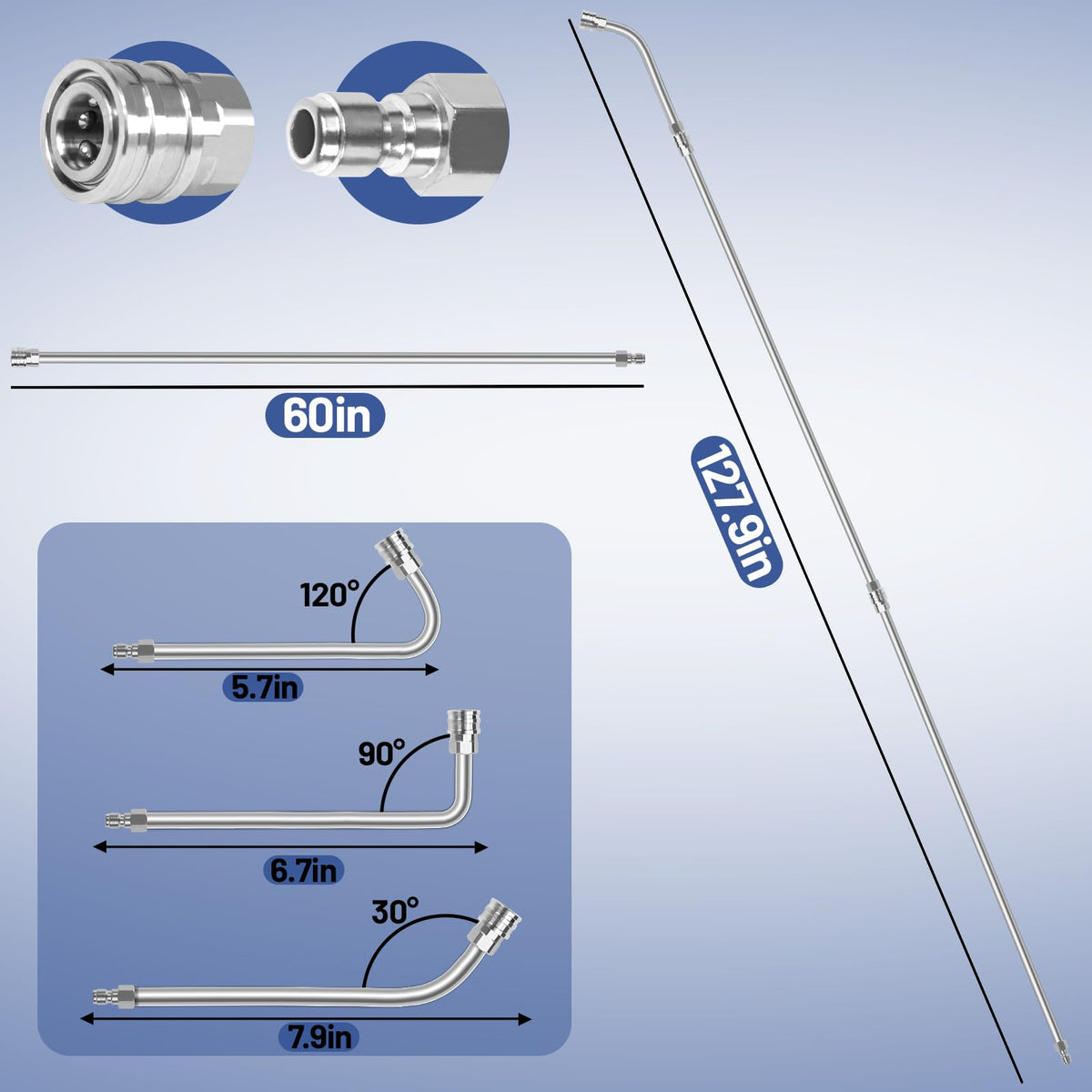 Wmnvshier 60-inch extension wand closeup showing sturdy stainless steel build.