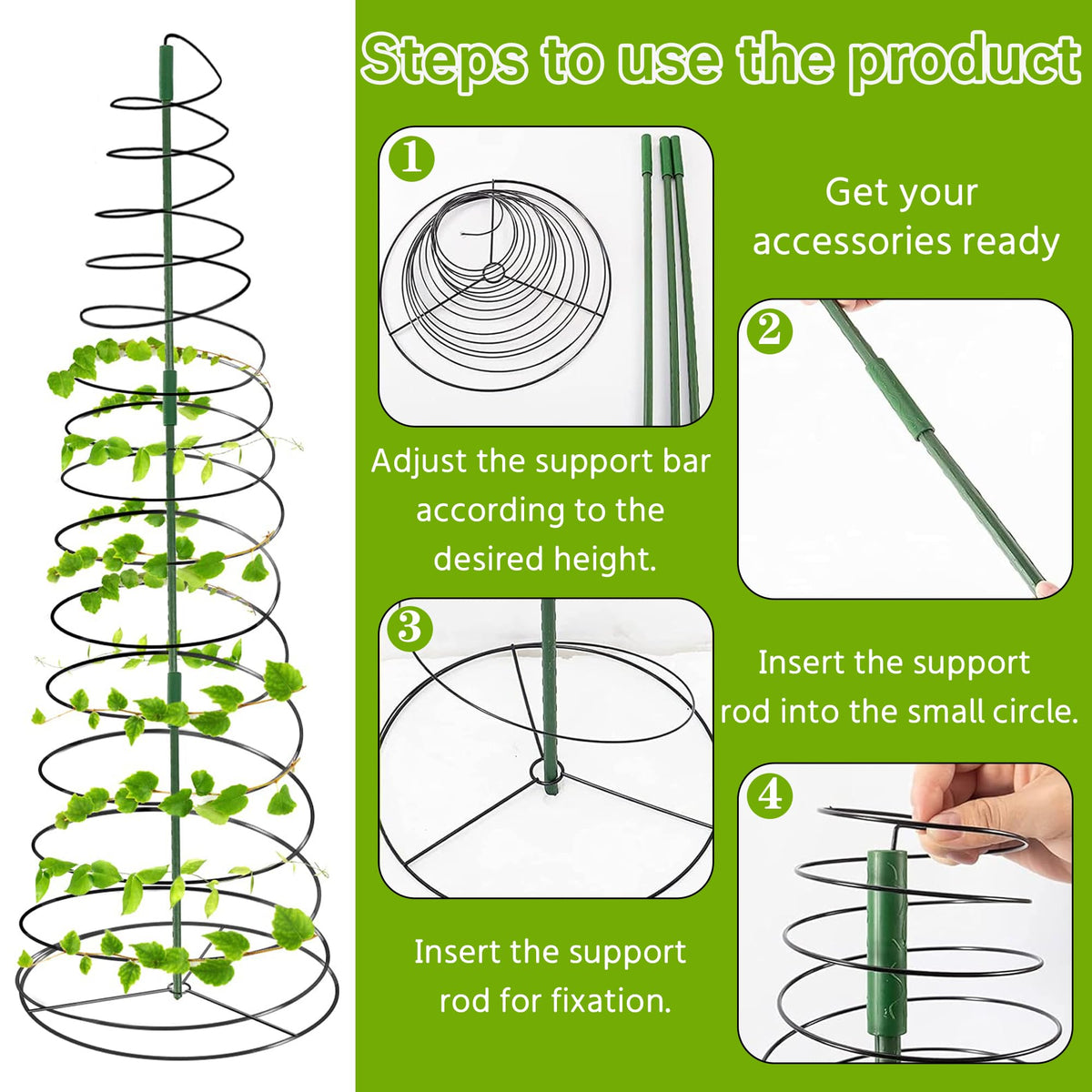 WNJ spiral trellis extension rod demonstrates customizable height for climbing peas