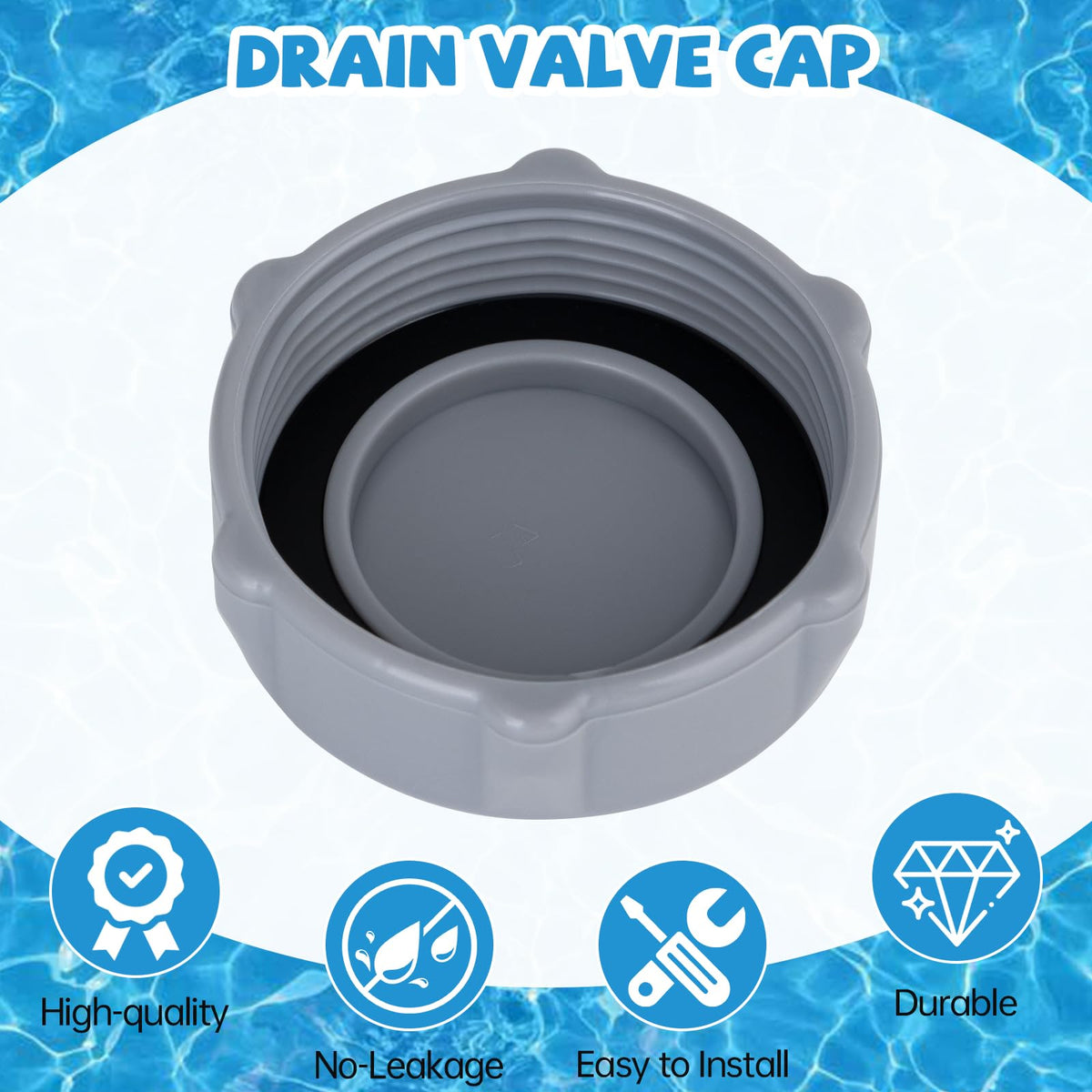 Wnzary drain valve cap installation view demonstrates easy twist-to-secure fit