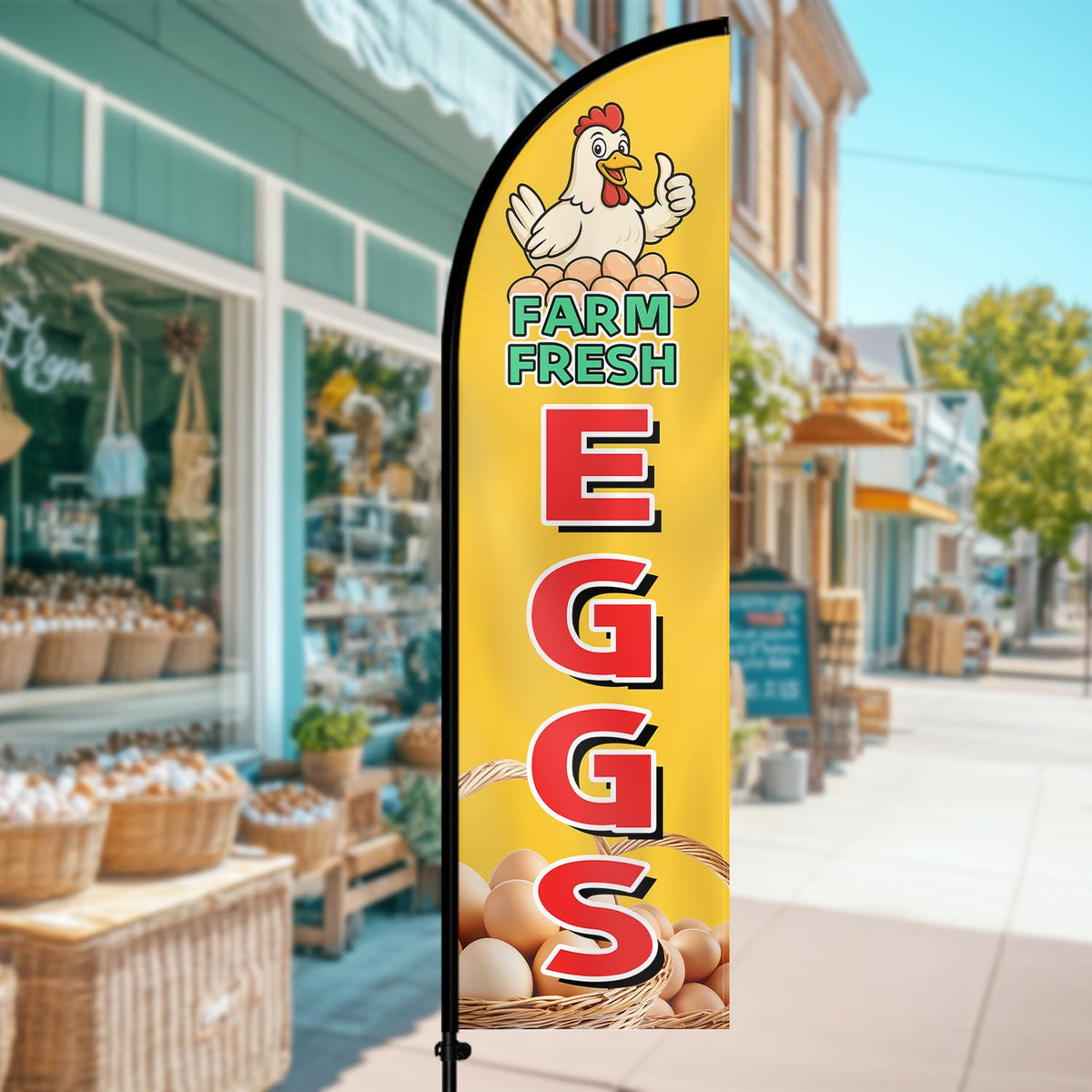 WOANIXY 8ft feather flag in use offers tall impact for roadside reads
