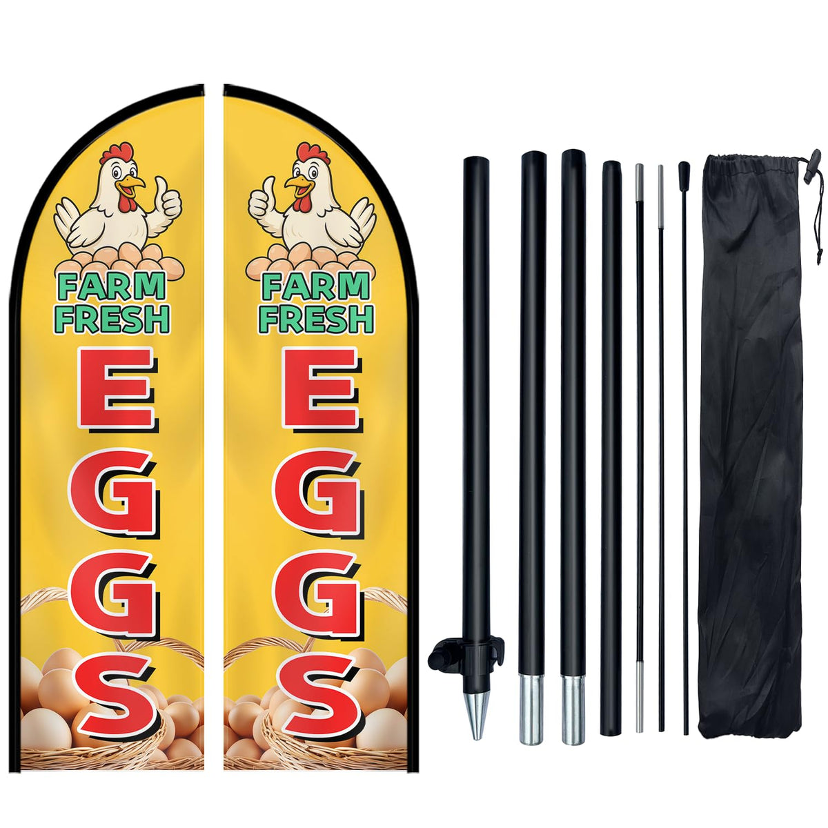 WOANIXY Farm Fresh Eggs flag front view with double-sided visibility to attract customers