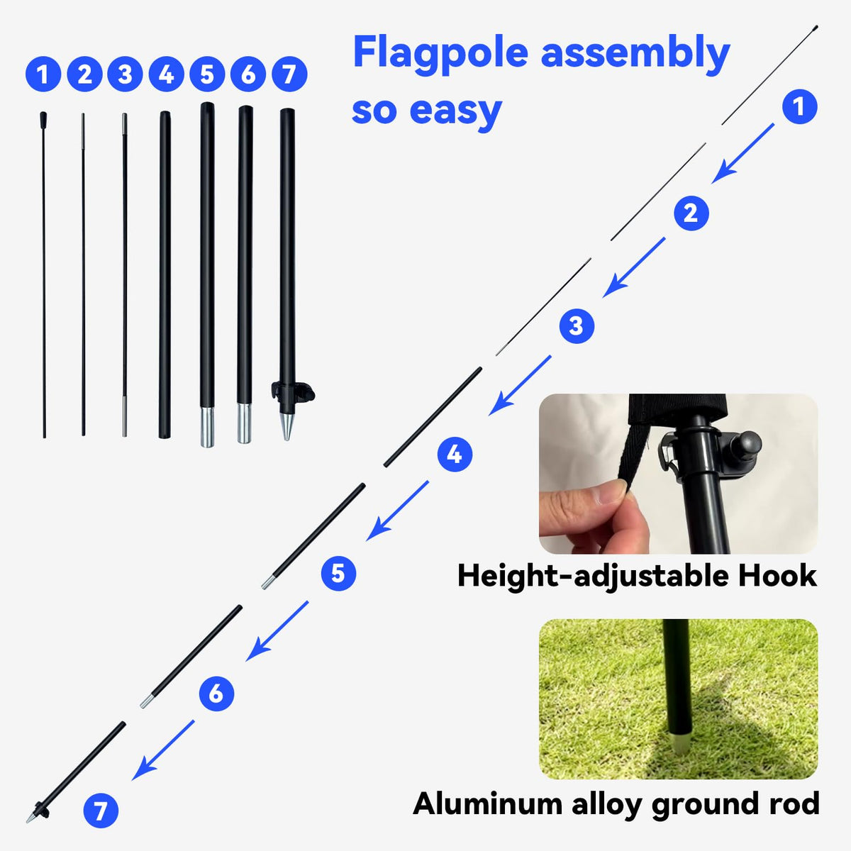 WOANIXY ground-spike secures the flag pole on hard surfaces