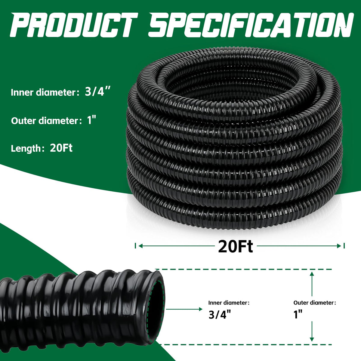 Wocloer pond hose with four clamps included for quick secure connections.
