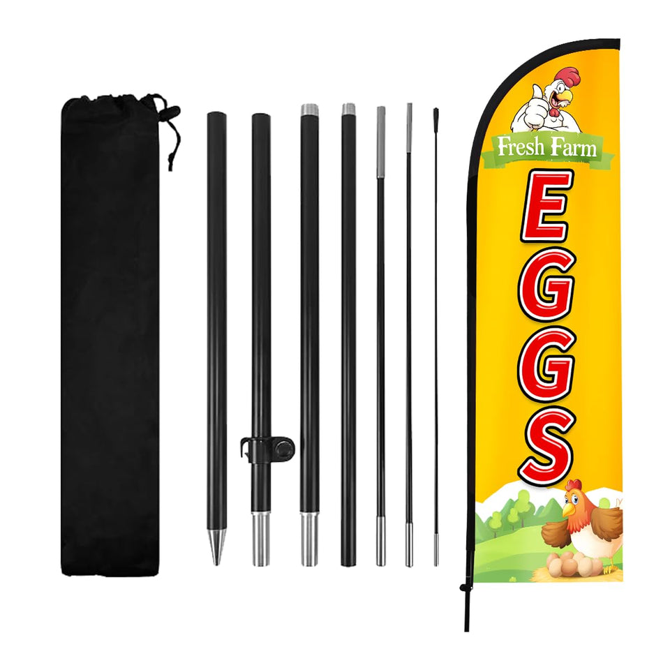 WODICY farm fresh eggs feather flag sign attracting customers from far away