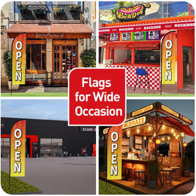 WODICY storefront open flag boosts curb appeal and visitor awareness