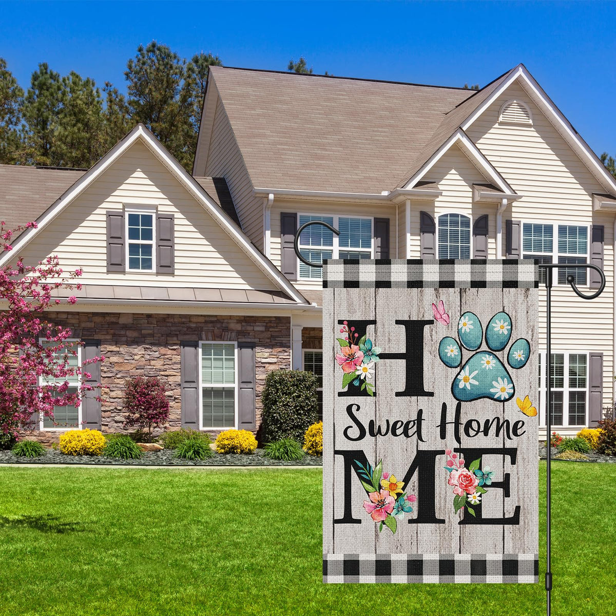 Wodison spring home sweet home flag showing cozy outdoor motif