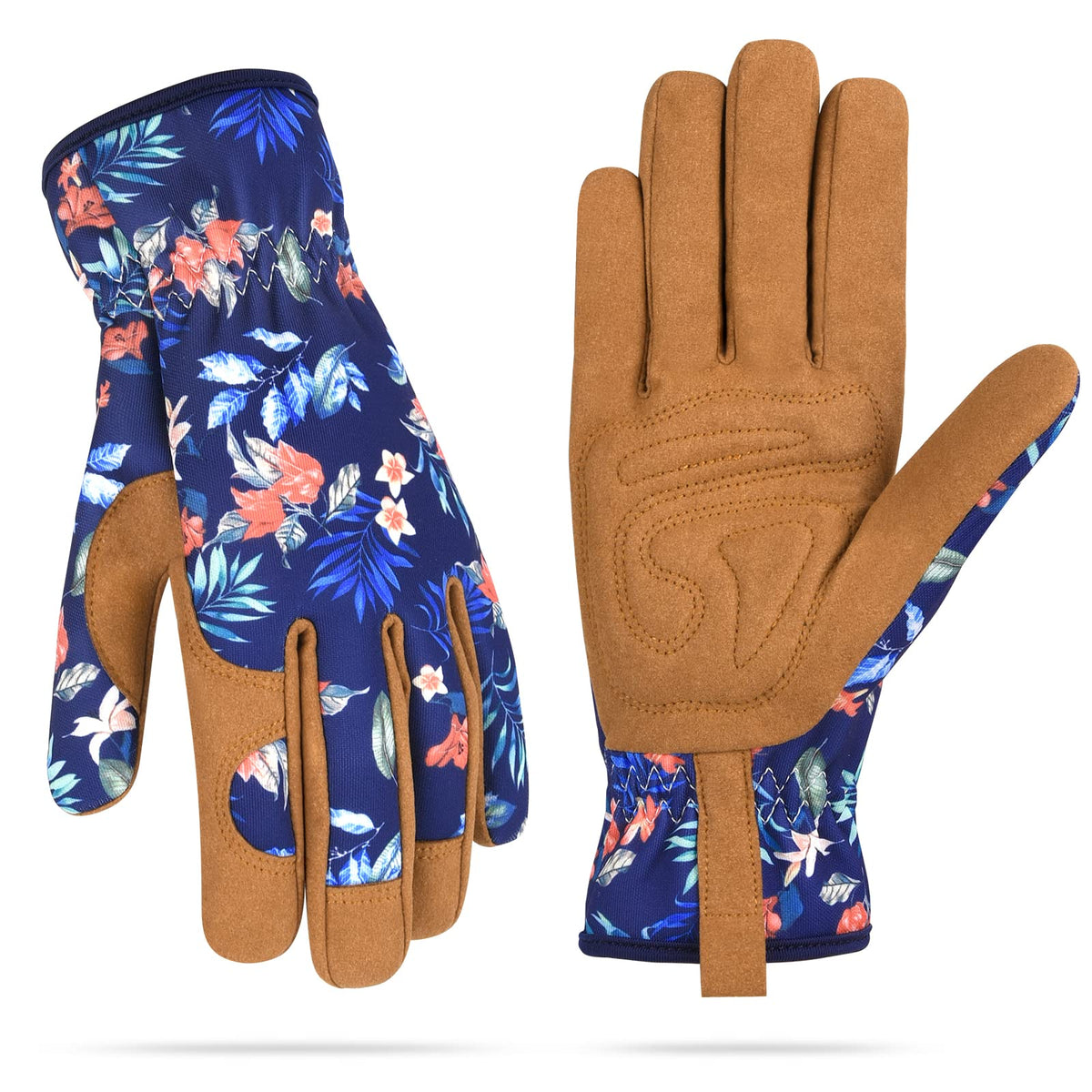 WOHEER gloves in army blue showing ergonomic palm grip for precise digging