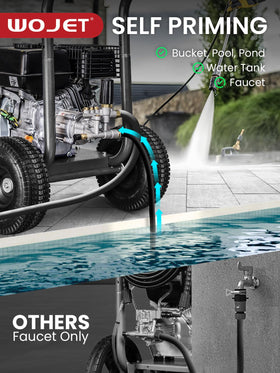 WOJET self priming pump drawing water from a bucket or tank