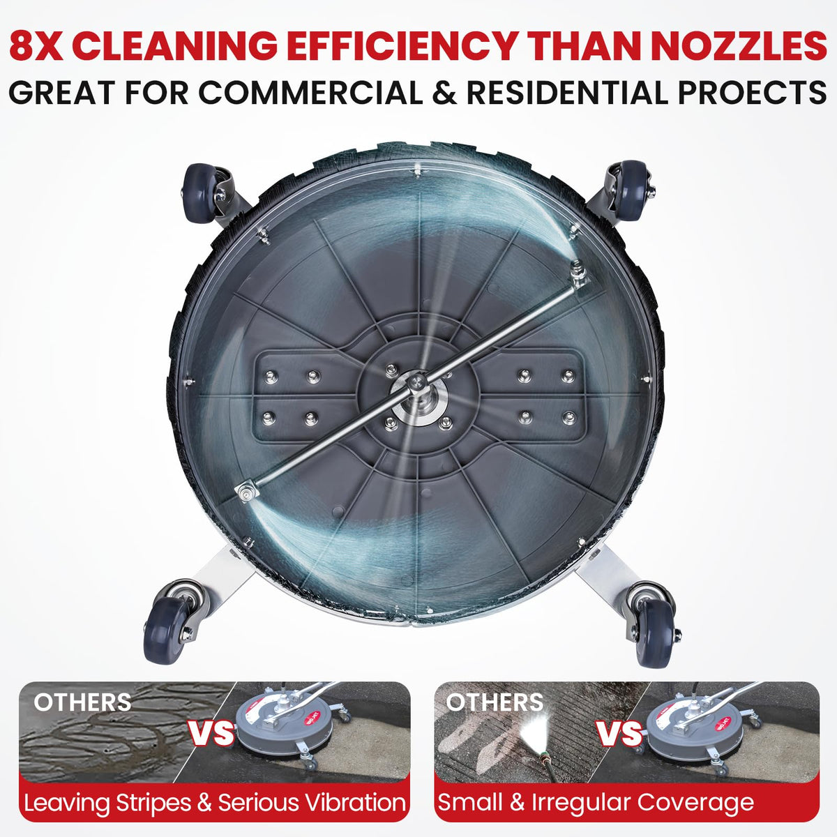 WOJET sealed pre-greased swivel reduces clogs for consistent performance.