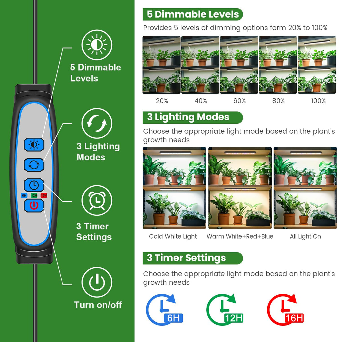 Wolezek grow light bar with auto timer for hands-off schedules.