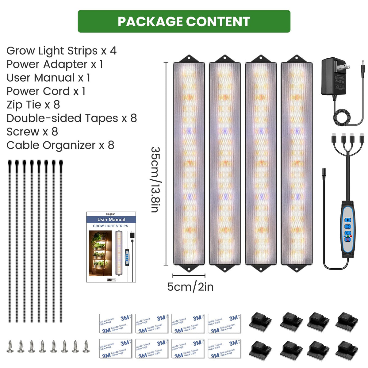 Wolezek grow light strip 9.8ft power cord offers flexible placement options.