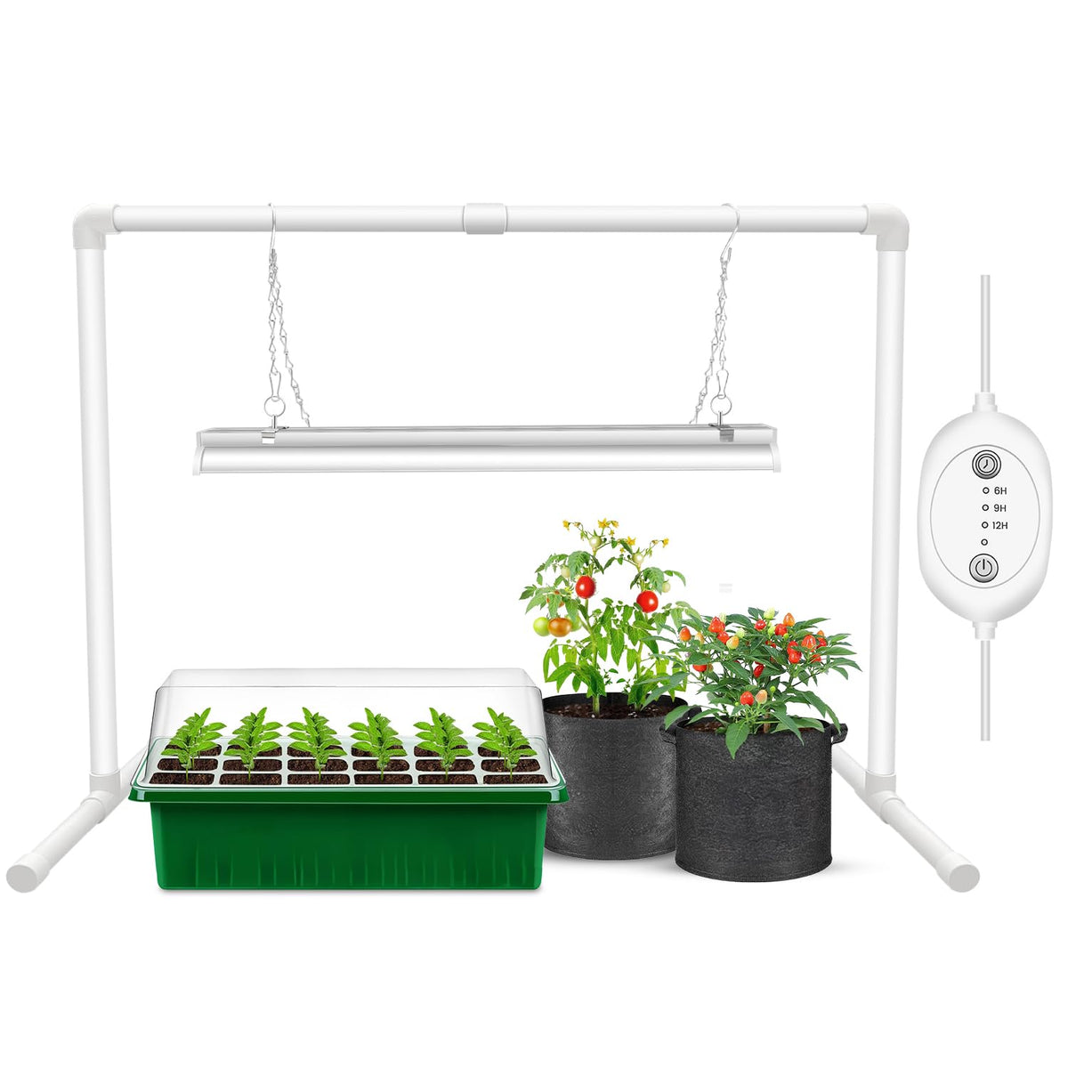 Wolezek Grow Lights with stand on table for steady indoor seed starting.