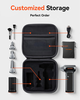 WOLFBOX case with organized accessories keeps nozzles and cables tidy