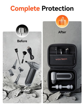WOLFBOX MF100 case shockproof EVA shell shields from drops.