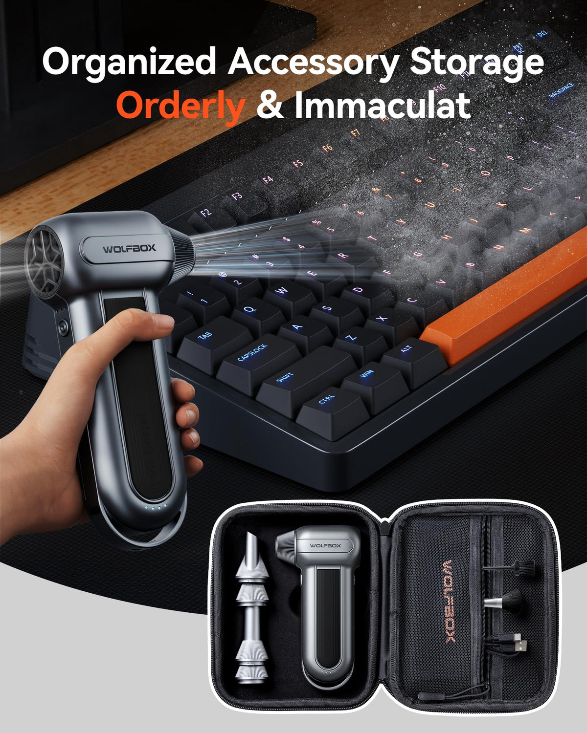WOLFBOX MF100 case splash-proof fabric protects against spills.