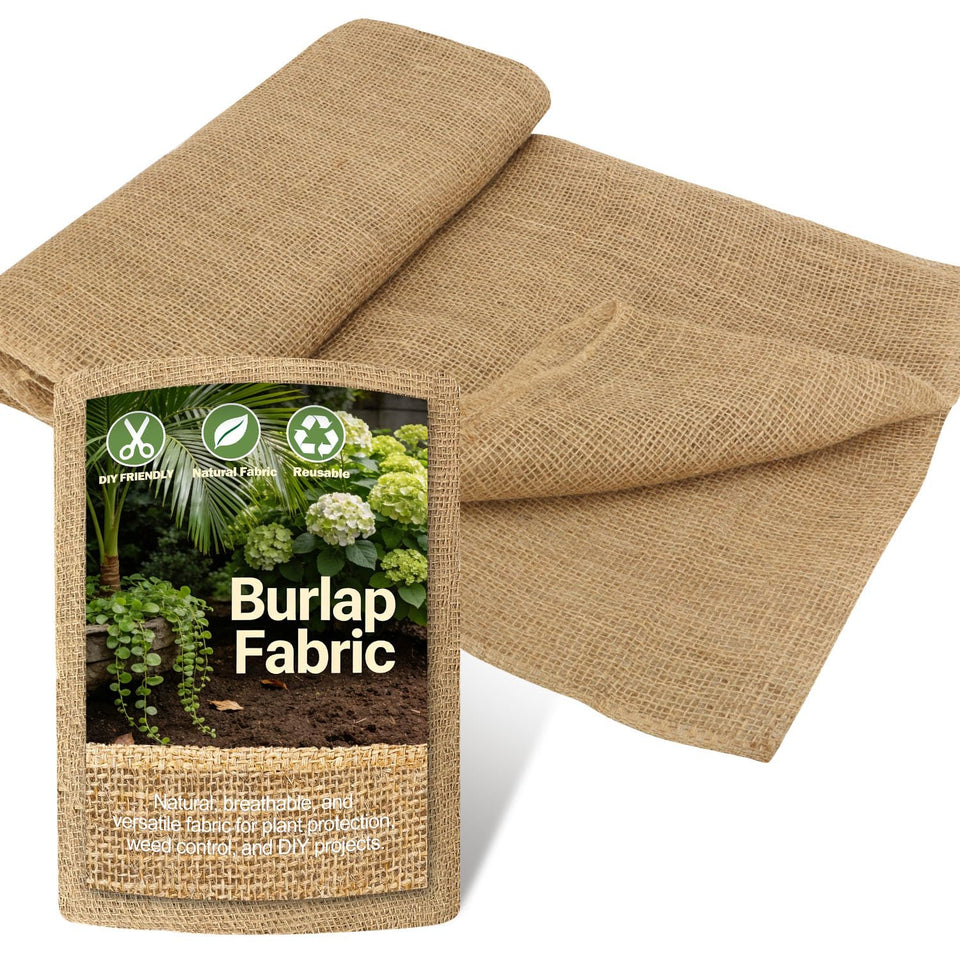 WOLOGO burlap roll in natural jute texture for garden beds and outdoor projects