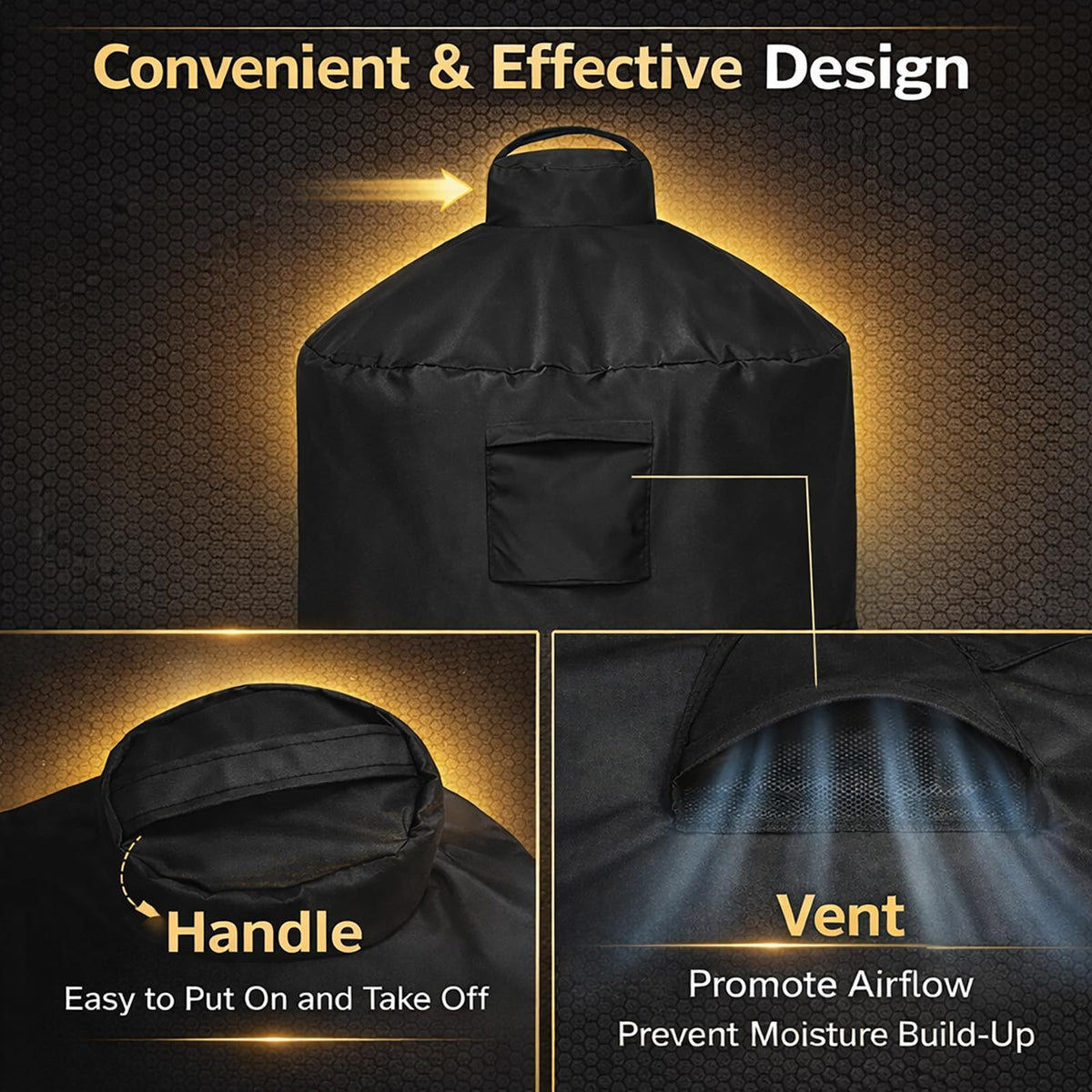 WOMACO cover with air vents reduces internal condensation around the grill