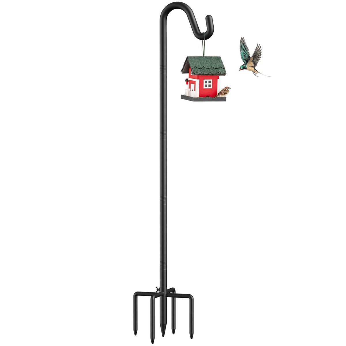 Womnwomn 76-inch shepherds hook with ground base secures outdoor setup and stability