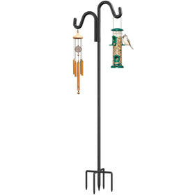 Womnwomn 92-inch double hook bird feeder pole with stable base in a sunny garden