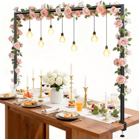 Womnwomn over-table rod stand with clamps extended to 32-102 inches for flexible table coverage.
