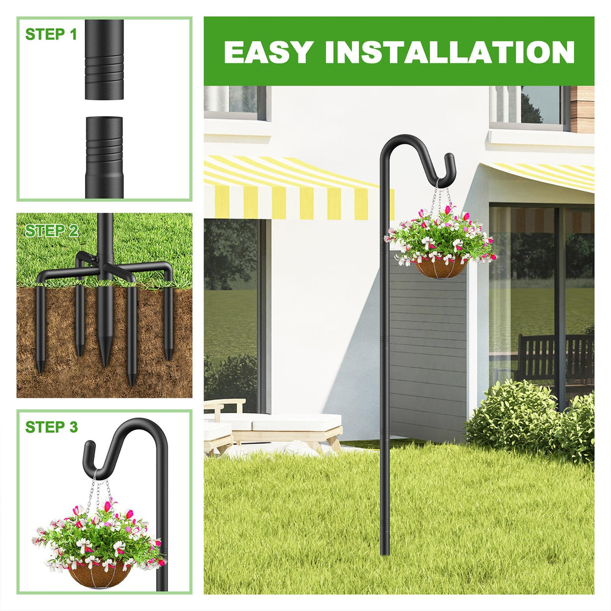 Womnwomn versatile garden hook for feeders, plants, wind chimes