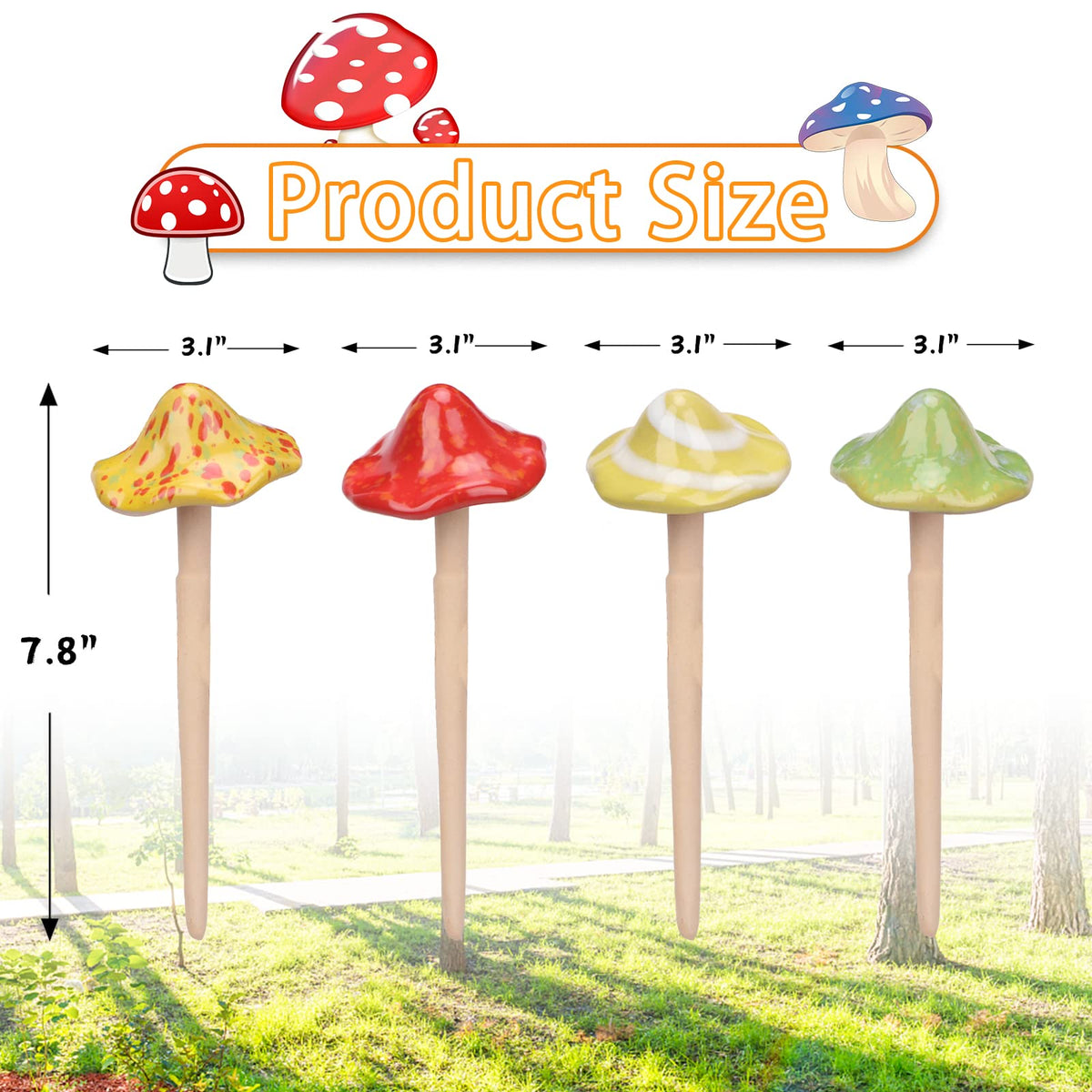 Wonder Garden vibrant hand-painted mushrooms decorate pots and garden edges.